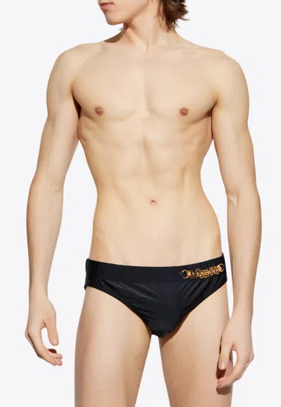 Moschino Logo Lettering Swimming Briefs In Black