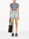 Moschino Cropped Grey T-shirt With Repeated Logo Print In Blue