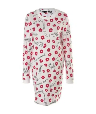 Moschino Logo Lipstick Pattern Dress In White