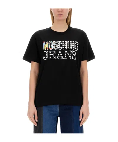 Moschino Logo Logo Short-sleeved T-shirt In Black