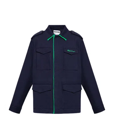 Moschino Logo Long-sleeved Jacket In Black