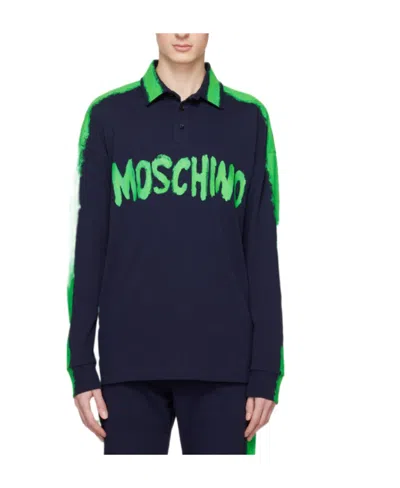 Moschino Logo Long-sleeved Polo Shirt In Black