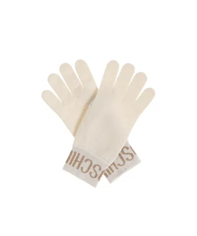 Moschino Logo Lurex Knitted Gloves In Cream