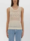 Moschino Jeans Mesh Top With Logo In Neutral