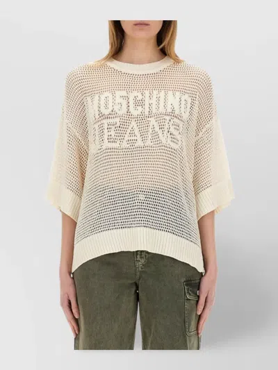 Moschino Logo Mesh Oversize Knitwear In White
