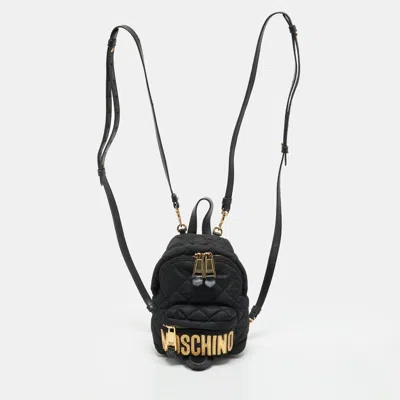 Pre-owned Moschino Logo Mini Black Quilted Nylon Backpack