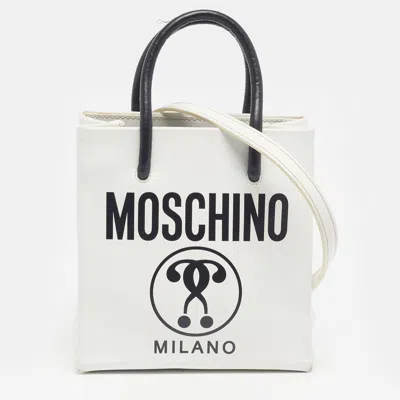 Pre-owned Moschino Logo Mini White/black Leather Shopper Tote