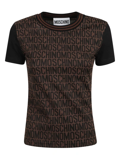 Moschino Logo Monogram T-shirt In Brown