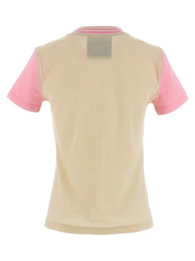 Moschino Logo Multicolor Cotton Blend T-shirt In Avorio