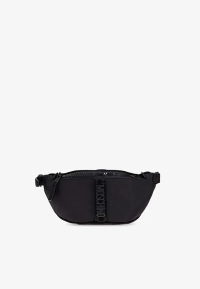 Moschino Logo Nylon Belt Bag In Black