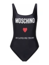 Moschino Logo-embroidered Open-back Swimsuit In Black