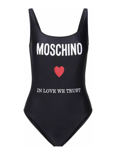 Moschino Logo One-piece Swimsuit In Black