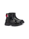 Moschino Girls Black Patent Leather Boots In Black