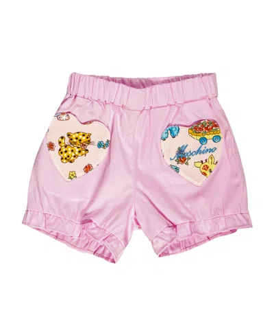 Moschino Logo-patch Cotton Shorts In Pink