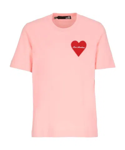 Moschino Logo-patch Cotton T-shirt In Pink