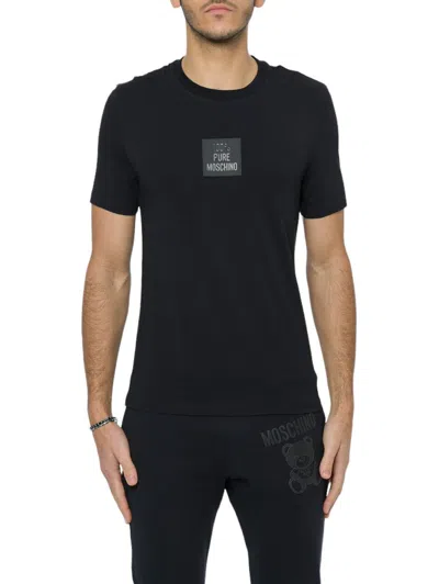 Moschino Logo Patch Crewneck T-shirt In Black