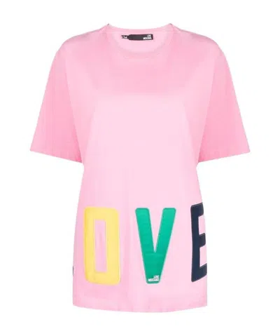 Moschino Logo-patch Crewneck T-shirt In Pink