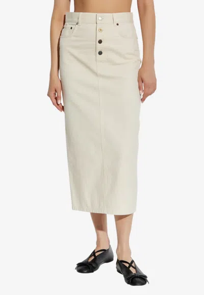 Moschino Logo Patch Denim Pencil Skirt In White