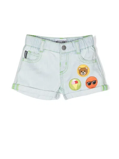 Moschino Babies' Logo-patch Denim Shorts In Blue