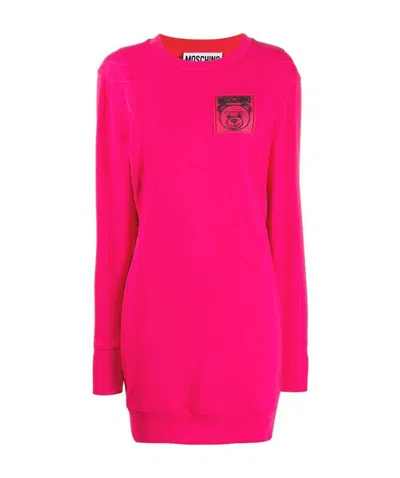 Moschino Logo Patch Dress In Pink