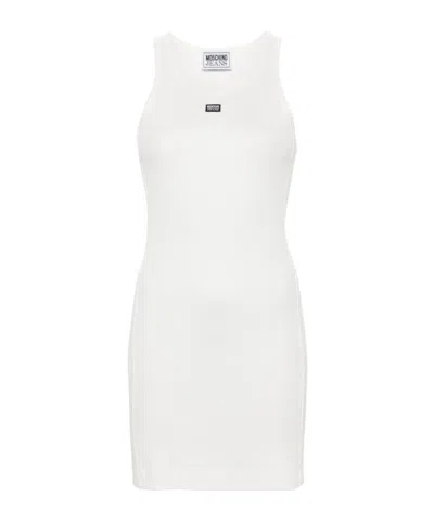 Moschino Logo-patch Fine-ribbed Minidress In White