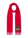 Moschino Logo-patch Fringed Scarf In Red