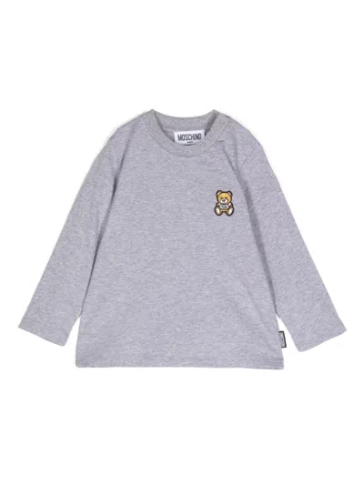 Moschino Babies' Logo-patch Long-sleeved T-shirt In Grey