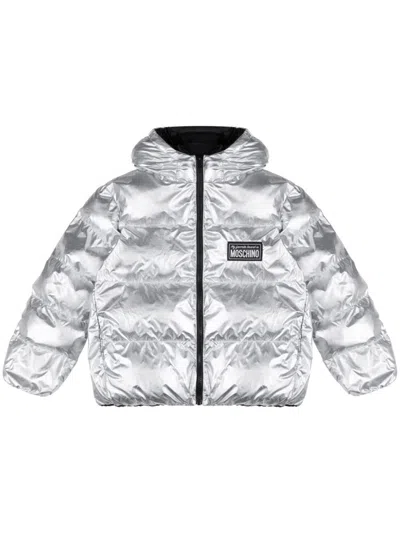 Moschino Kids' Logo Patch Padded Jacket In Silver