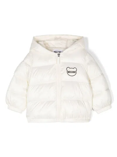 Moschino Babies' Logo Patch Padded Jacket In White