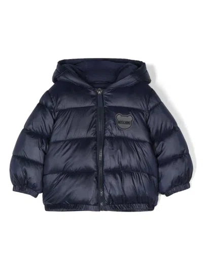 Moschino Babies' Logo Patch Puffer Jacket In Blue