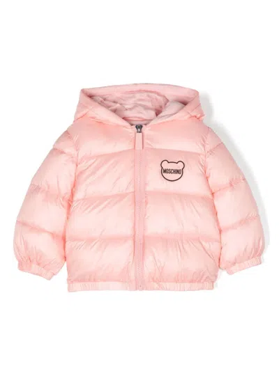 Moschino Babies' Logo Patch Puffer Jacket In Pink