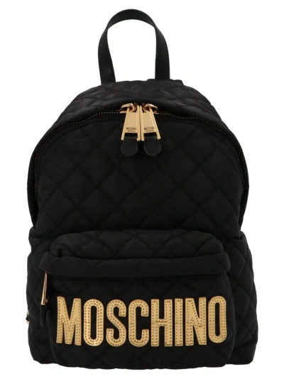 Moschino Logo Patch Quilted Backpack In Black