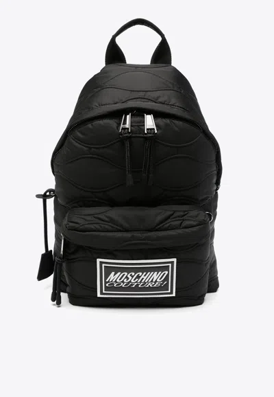 Moschino Logo-patch Quilted Backpack In Black