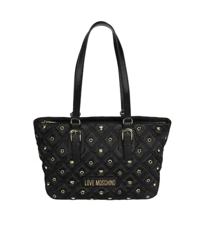 Moschino Logo-patch Shoulder Bag In Black