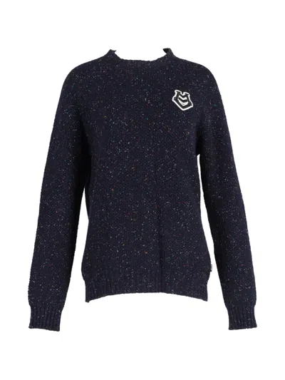 Pre-owned Moschino Logo-patch Speckled Sweater In Blue