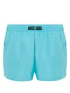 Moschino Swim Boxer In Nylon Black Lettering In Blue