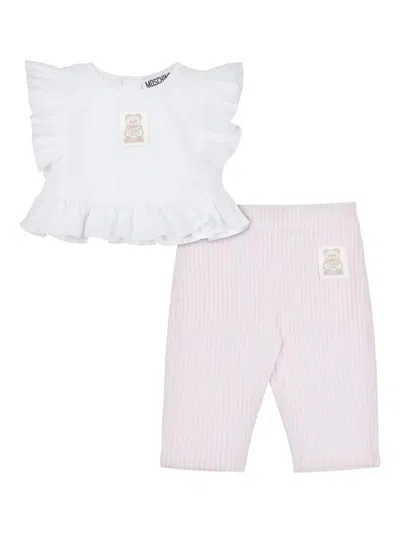 Moschino Babies' Logo-patch Trouser Set In Pink