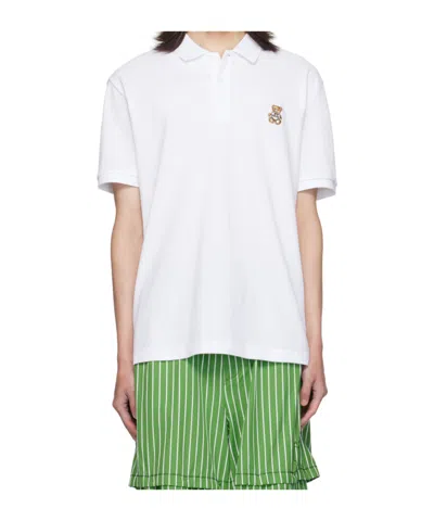 Moschino Logo Pattern Patch Polo Shirt In White