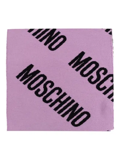 Moschino Logo-pattern Wool Scarf In Purple