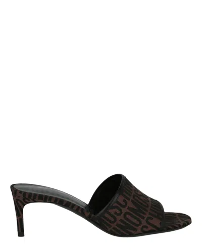 Moschino Logo Patterned Heel Sandal In Brown