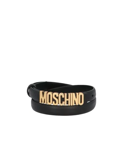 Moschino Logo Plaque Belt In Black