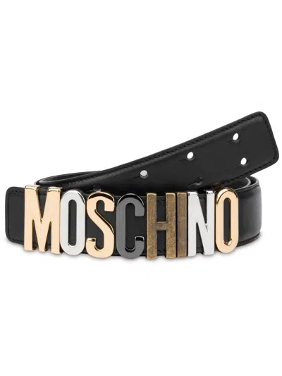 Moschino Logo-plaque Belt In Black