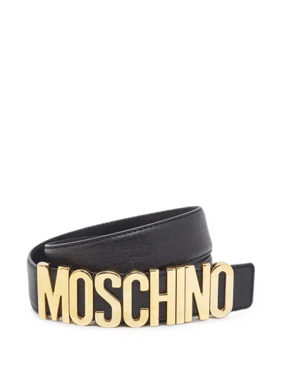 Pre-owned Moschino Logo Plaque Belt In Black