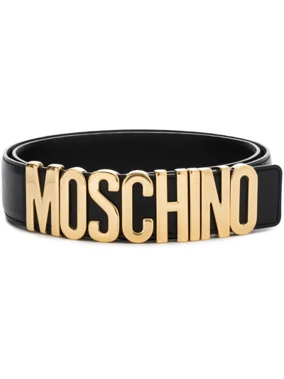 Moschino Logo-plaque Belt In Black