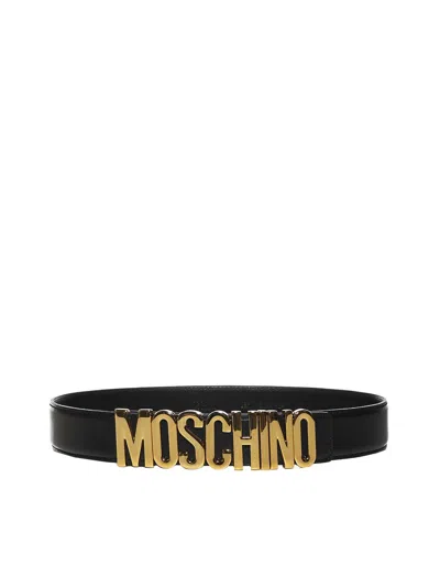 Moschino Logo Plaque Belt  In Black