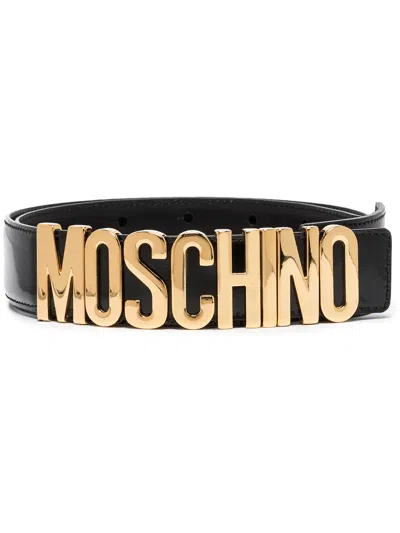 Moschino Logo-plaque Buckled Belt In Black