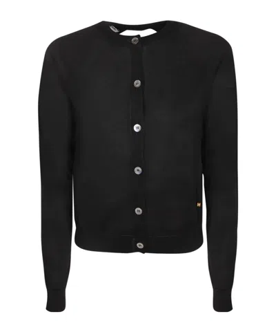Moschino Logo Plaque Button-up Knitted Cardigan In Black