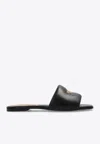 Moschino Logo Plaque Calf Leather Flat Sandals In Black