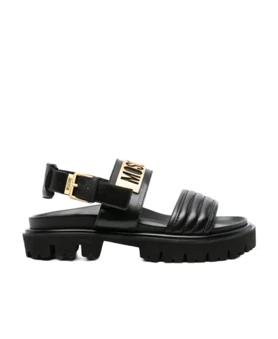Moschino Logo-plaque Chunky Leather Sandals In Black