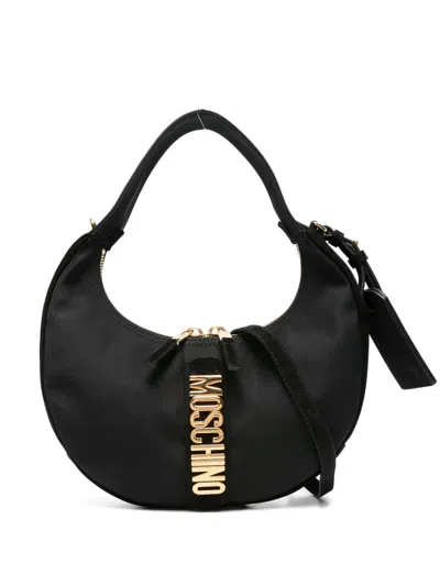 Moschino Logo-plaque Crescent Shoulder Bag In Black